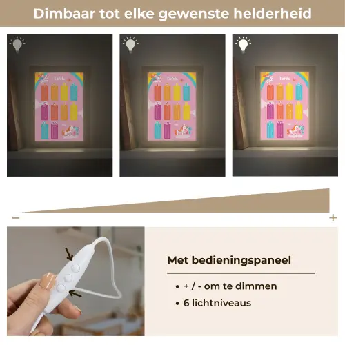 Tafels van vermenigvuldiging - Leren rekenen voor kinderen - Cijfers oefenen - Eenhoorn - Roze Light Box met kabel (Wandlamp kind) klein -USP_dimbaarNL