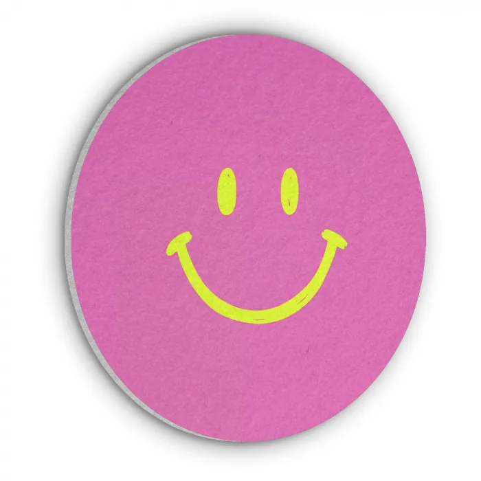 Smiley - Vrolijk - Roze Akoestische PET Vilt - Rond klein -3d