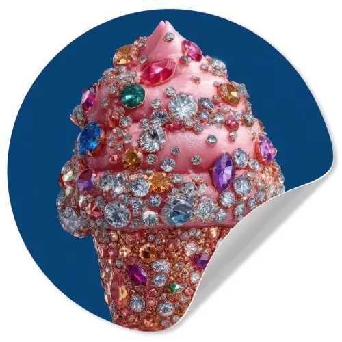 Ijsje - Hoorntje - Steentjes - Blauw Wandcirkel behangsticker klein -3d