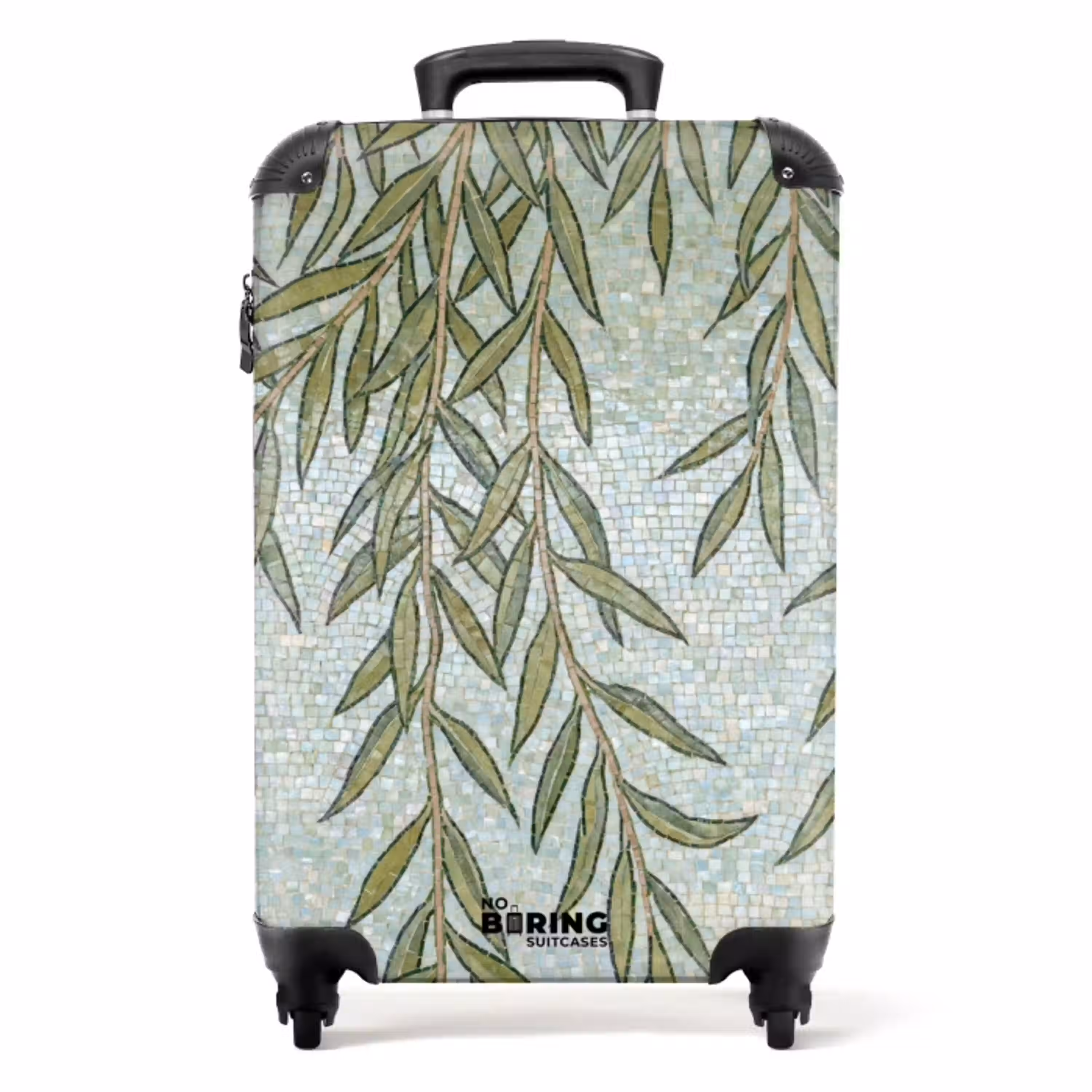 Planten - Mozaïek - Patroon - Groen - Blauw NBS - Handbagage koffer - Volwassenen Unisex middel -productfoto_recht