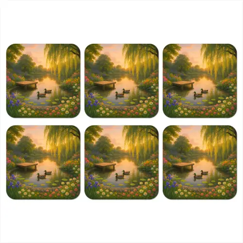 Eenden - Vijver - Bloemen onderzetter kurk middel -3d