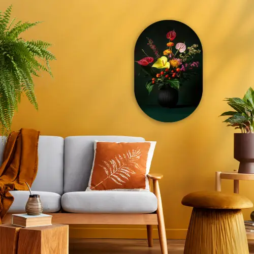 Bloemen - Vaas - Zwart Wandcirkel Ovaal Forex klein -sfeer4