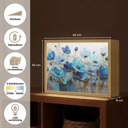Bloemen - Schilderij - Blauw Light Box met batterij (Wandlamp) middel -USP_websiteoverzichtNL