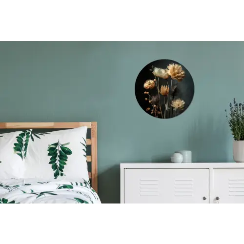 Boeket - Bloemen - Licht - Zwart Wandcirkel aluminium klein -slaapkamer