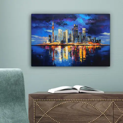 Skyline Toronto - Modern - Stadslicht - Blauw canvas 2cm klein -sfeer4