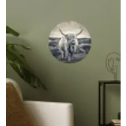 Schotse hooglander - Dieren - Wolken - Koe - Natuur Wandcirkel behangsticker klein -sfeer2