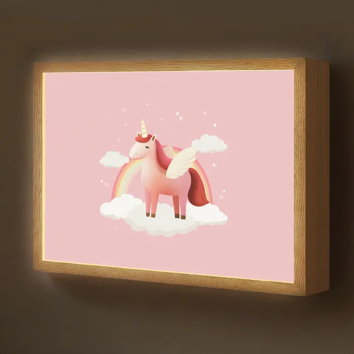 Eenhoorn - Vleugels - Roze - Regenboog Light Box met batterij (Wandlamp kind) middel -z3d_website