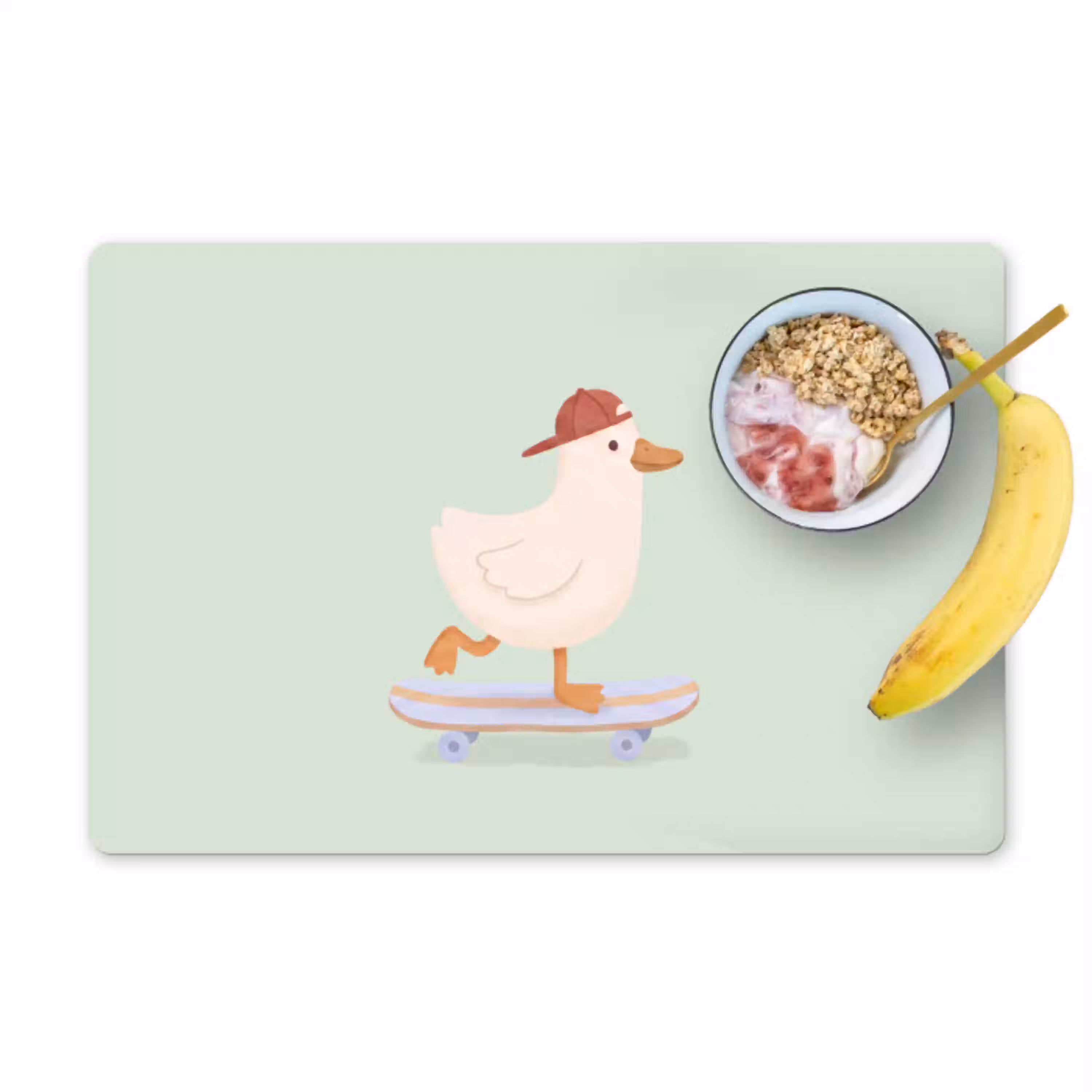 Vogel - Skateboard - Dieren - Cartoon - Speels Placemat vinyl groot -zzzproduct_Kitchenyeah-website