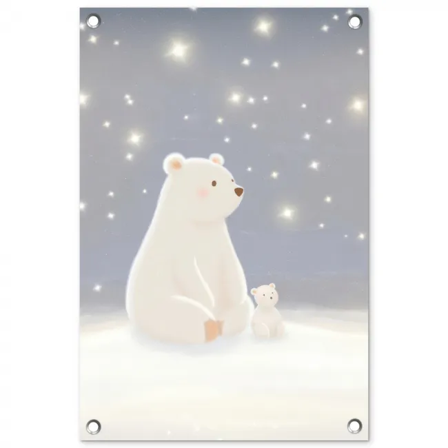 Ijsbeer - Sneeuw - Sterren - Blauw tuinposter los doek klein -3d