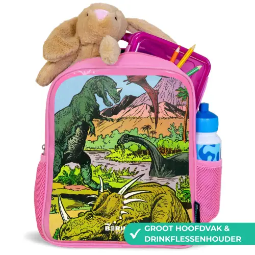 Feest in Dinosaurusland Kinderrugzak - Roze middel -inhoud_NL