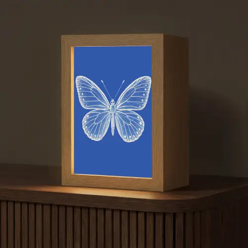 Vlinder - Wit - Getekend - Stippen Light Box met kabel (Tafellamp) klein -z3d_website