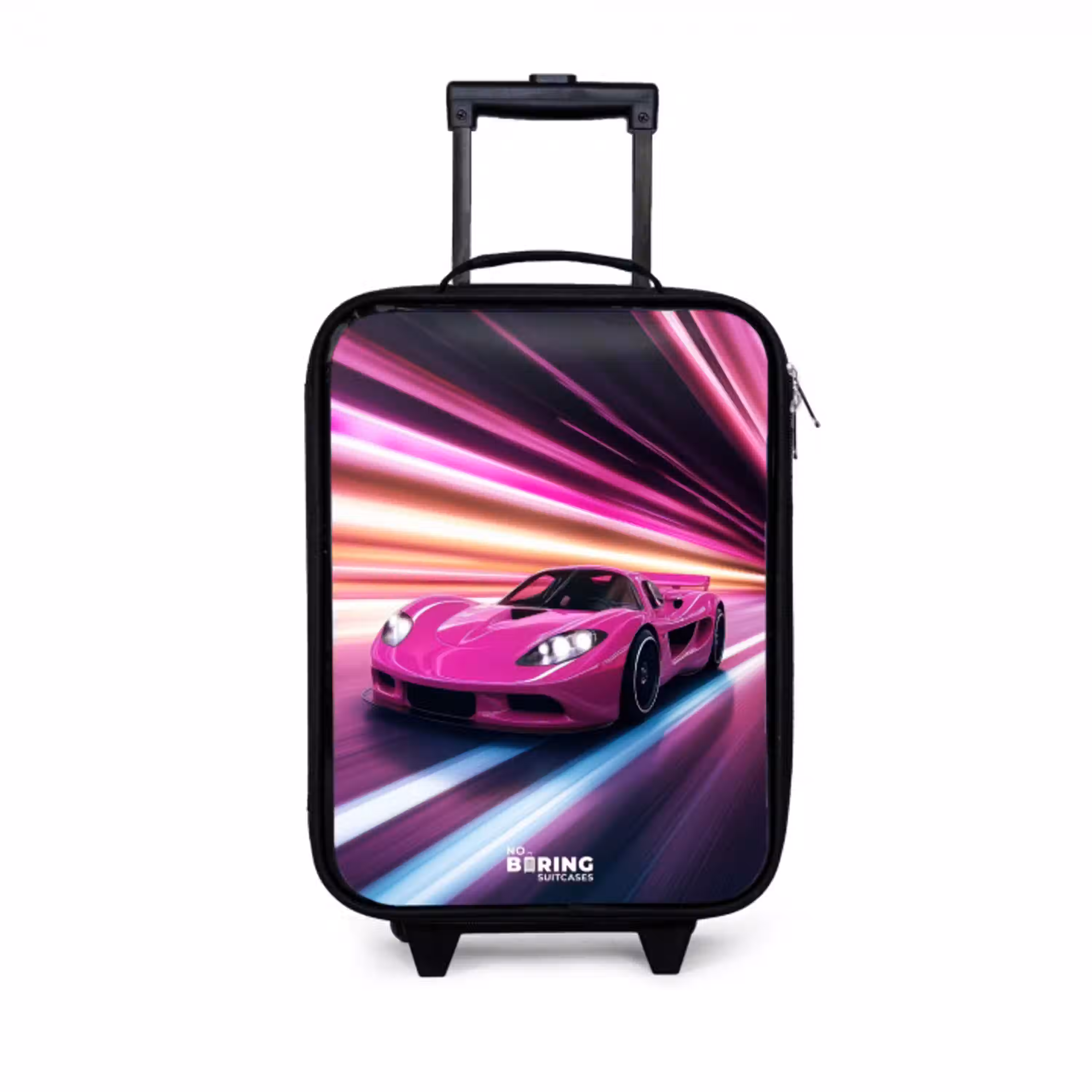 Roze raceauto flitst door neonlicht Kinderkoffer - Zwart klein -3d
