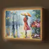 Olieverf - Paraplu - Vrouw - Straat - Kunst Light Box met batterij (Wandlamp) middel -z3d_website