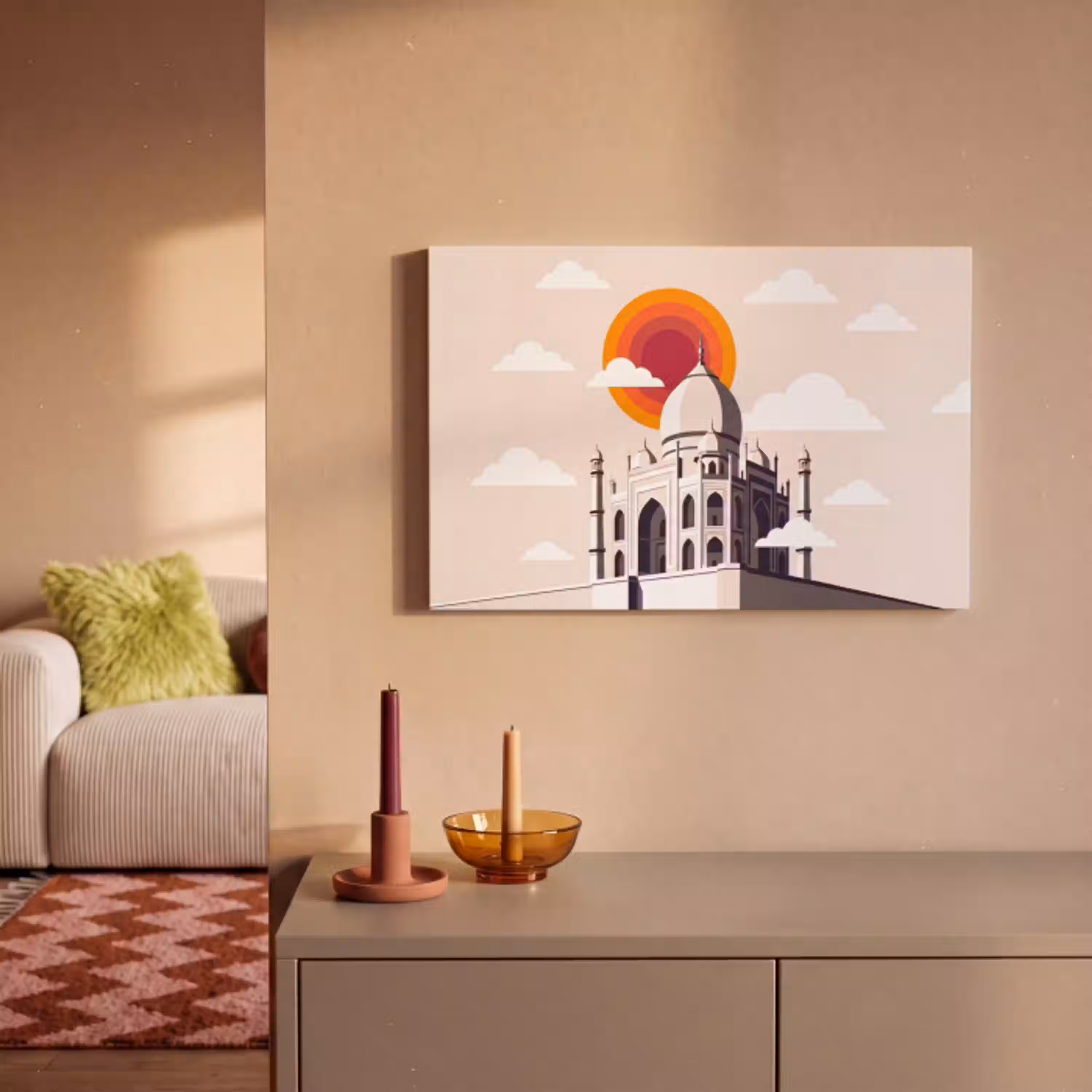 Taj Mahal - Zon - Koepel - Architectuur - India - Grafisch canvas 2cm klein -sfeer1