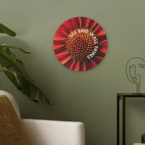 Close up - Bloem - Quote - Rood Akoestische PET Vilt - Rond klein -sfeer2