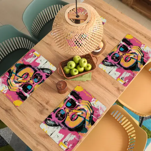 Portret - Vrouw - Abstract - Zonnebril Placemat vinyl groot -zzsfeer5_Kitchenyeah-website