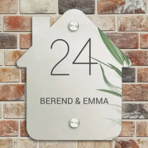 Lichtbeige met plant - Klassiek Naambord Huisje klein -sfeer6