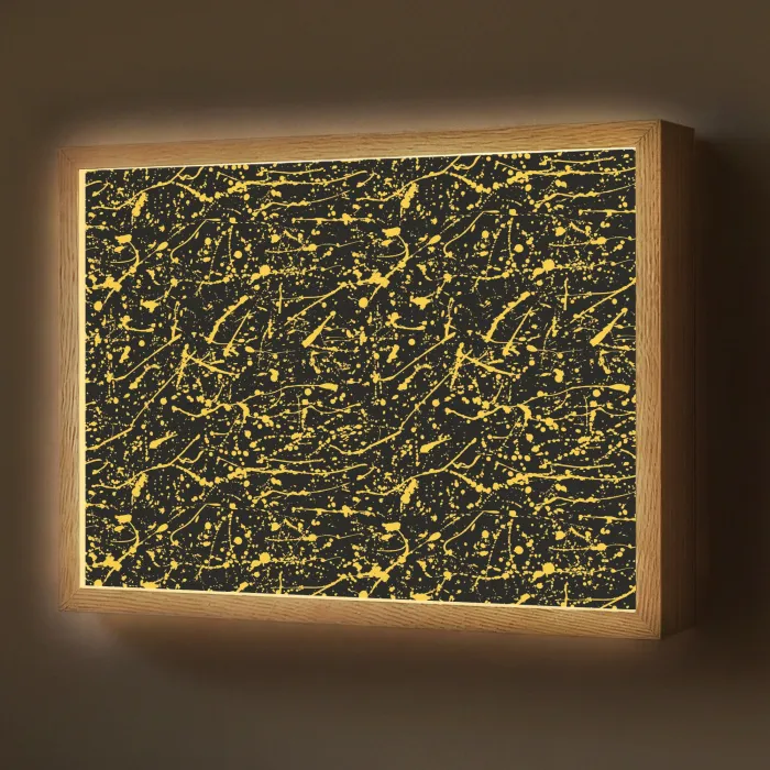 Spat - Waterverf - Geel - Zwart Light Box met batterij (Wandlamp) middel 907 -z3d_website