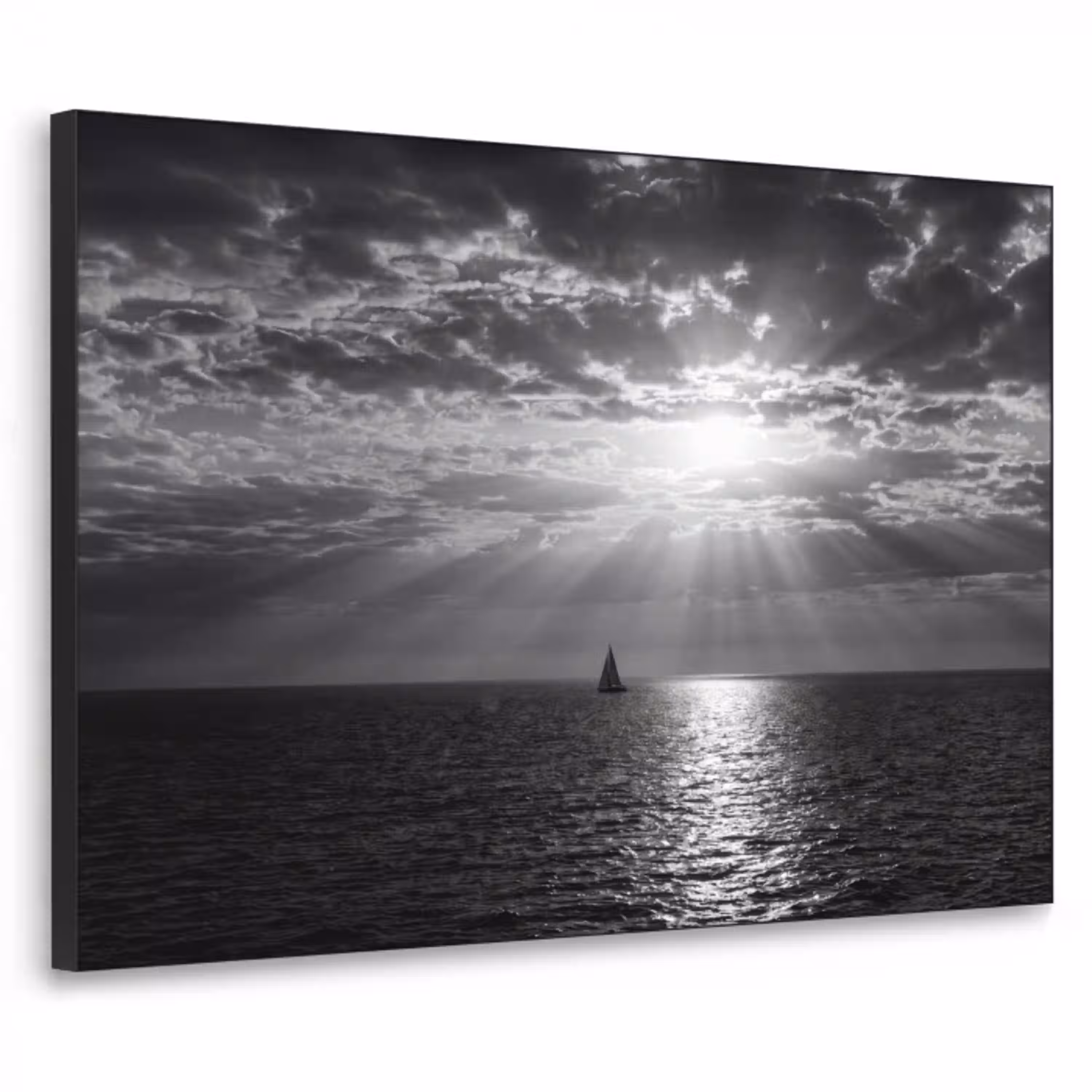 Water - Boot - Lucht - Natuur - Zwart-wit Textielframe zwart klein -3d