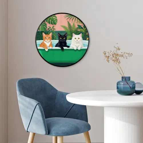 Badkamer - Kattenparade - Kleurrijk Fotolijst rond zonder passe partout klein -sfeer2