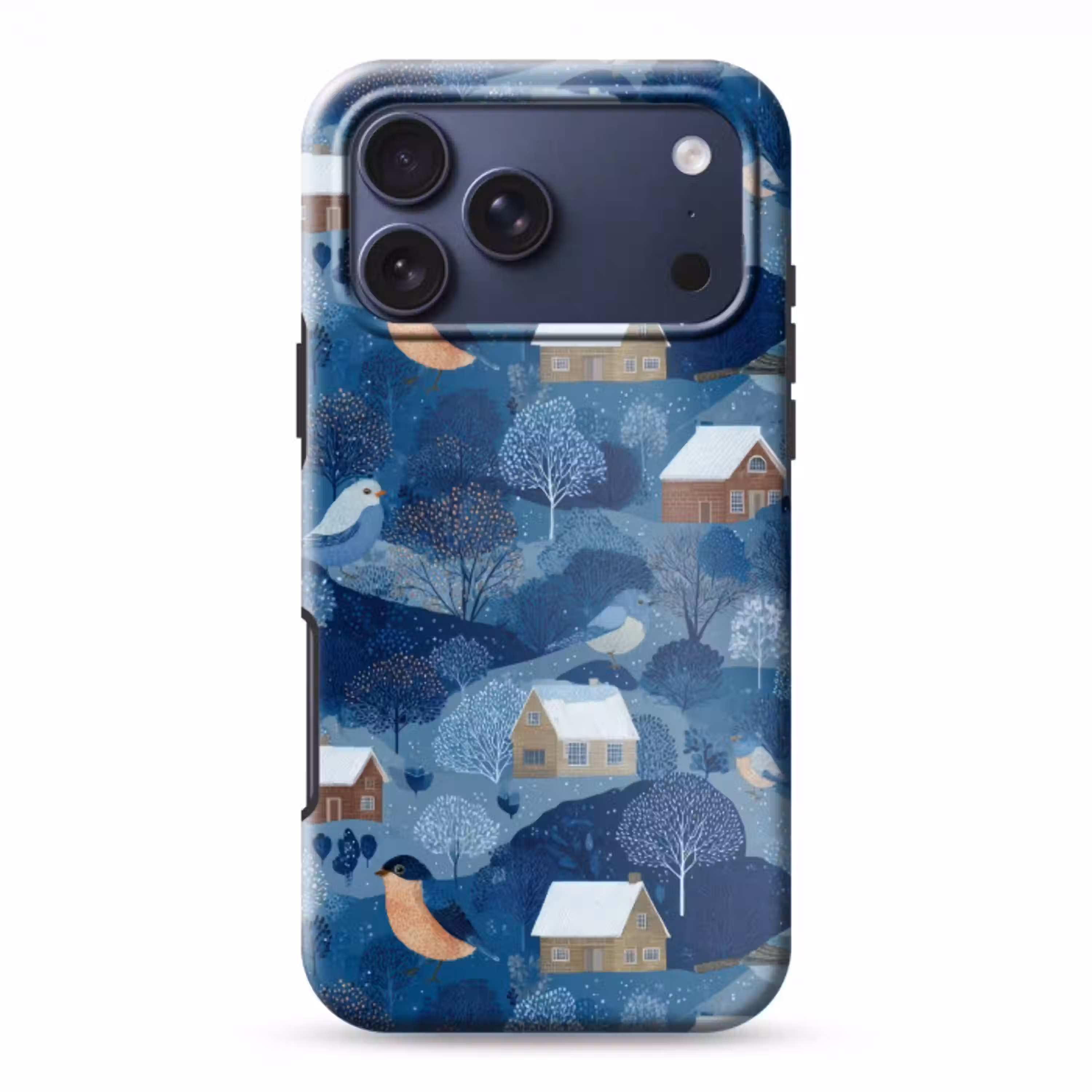 Huisjes - Vogels - Sneeuw - Winter - Blauw Toughcase MagSafe Apple iPhone 17 Pro Max klein 1019 -3d
