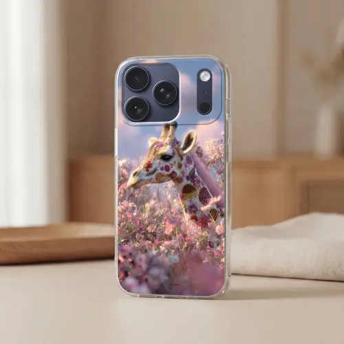Giraffe - Bloemen - Roze Telefoonhoesje iPhone 17 Pro klein -sfeer2