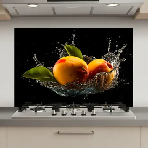 Mango - Fruit - Water - Zwart - Bladeren keuken achterwand spatscherm klein -3d_website