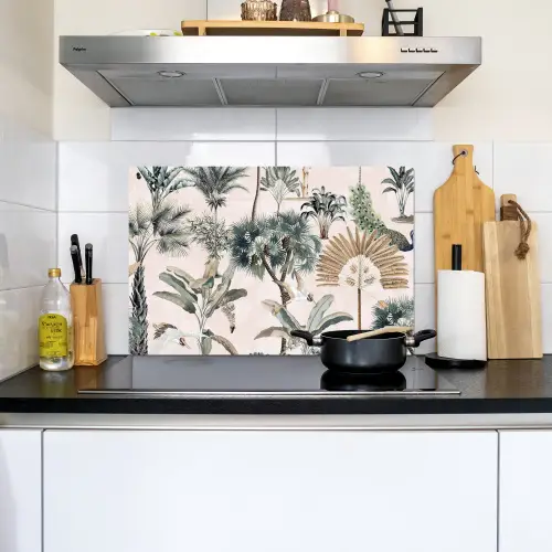 Bladeren - Monstera - Jungle - Tropical Inductie beschemer met haakjes klein -sfeer2