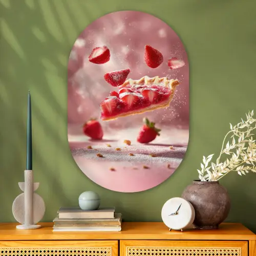 Aardbei - Taart- Eten - Roze Wandcirkel Ovaal Glas middel -sfeer2