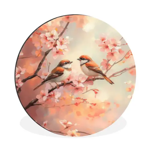 Vogels - Romantic - Bloesemtak Wandcirkel aluminium klein -3d