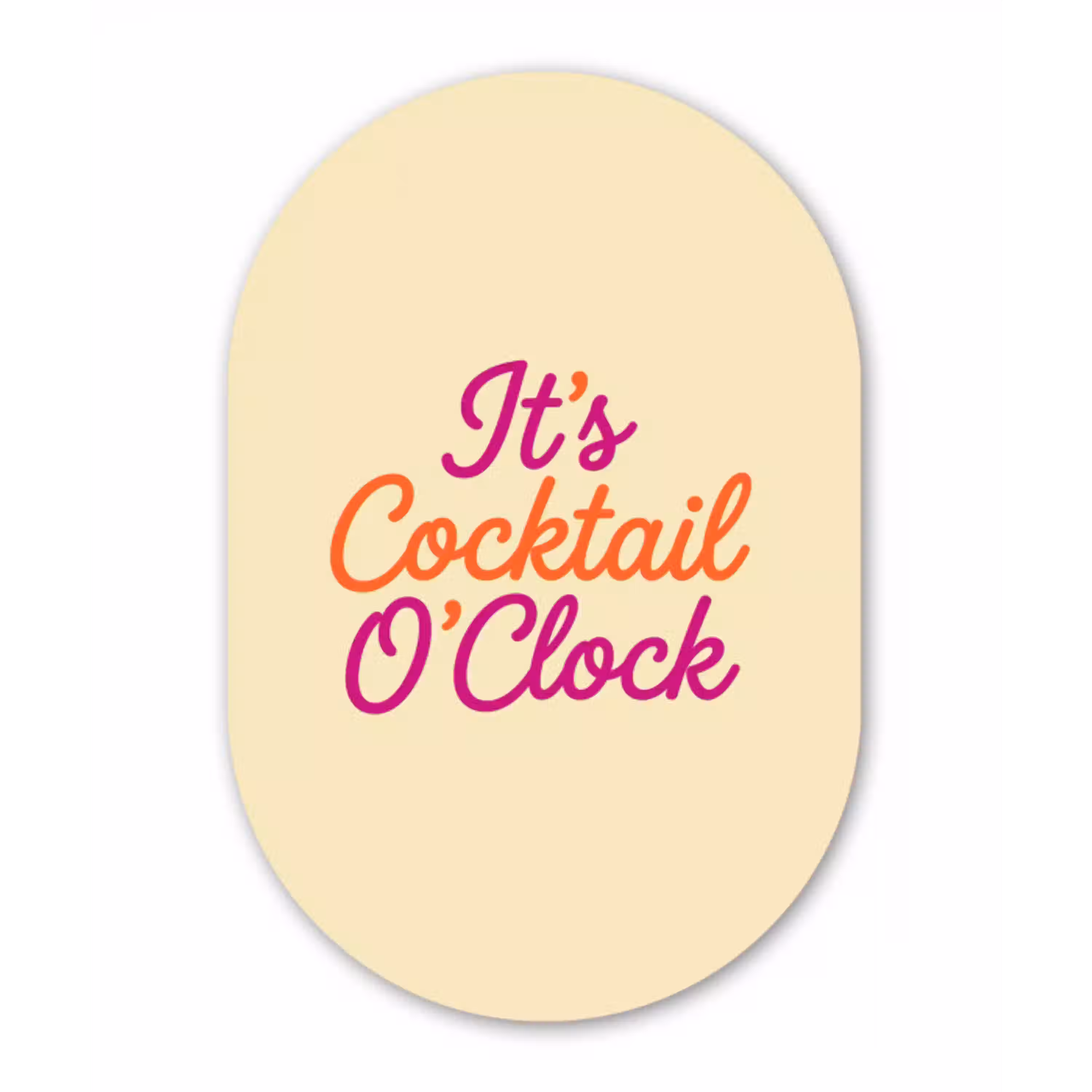 Cocktail O'Clock - Geel - Retro Wandcirkel Ovaal Aluminium middel -3d