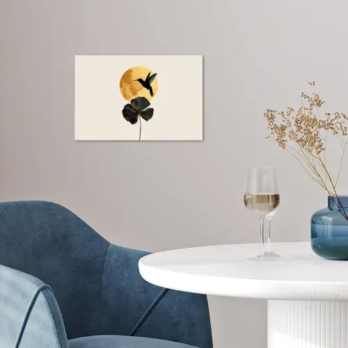 Zwarte kolibrie - Bloem - Gouden cirkel poster papier klein -sfeer3