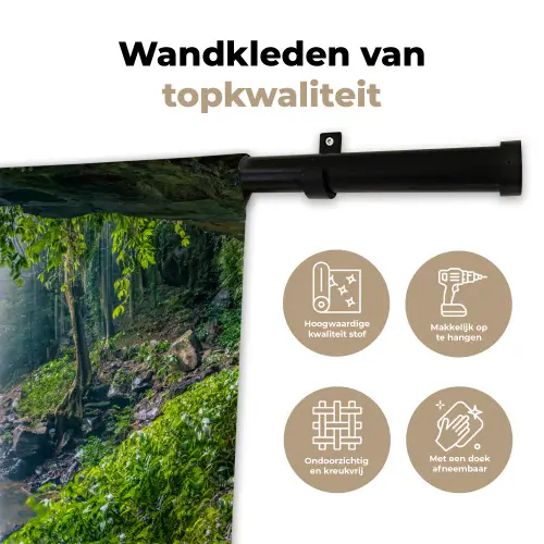 Jungle - Regenwoud - Water - Waterval - Planten Wandkleed katoen klein -sfeer2