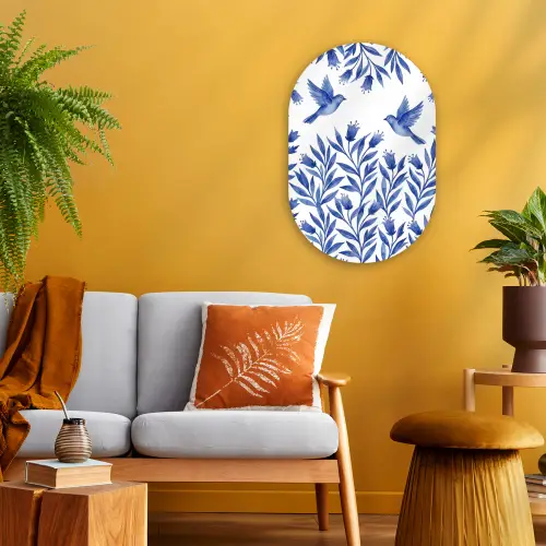 Modern - Vogels - Delfts - Blauw Wandcirkel Ovaal Forex klein -sfeer4