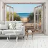 Doorkijk - Strand - Zee - Duinen - Zand - Water - Helmgras fotobehang vinyl groot -woonkamer