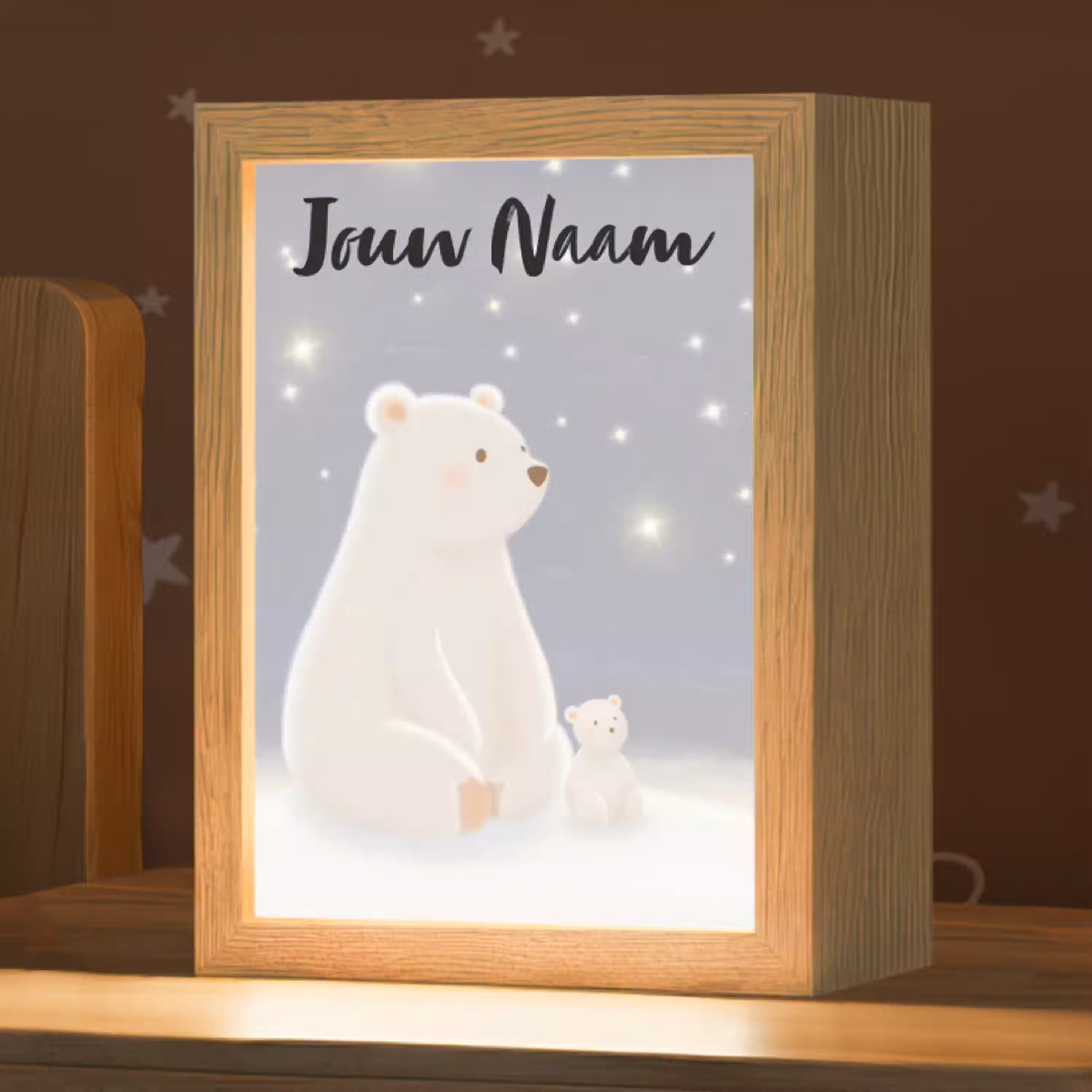 Ijsbeer - Sneeuw - Sterren - Blauw Light Box met kabel (Kinderlampje) klein -zzz_3d_website