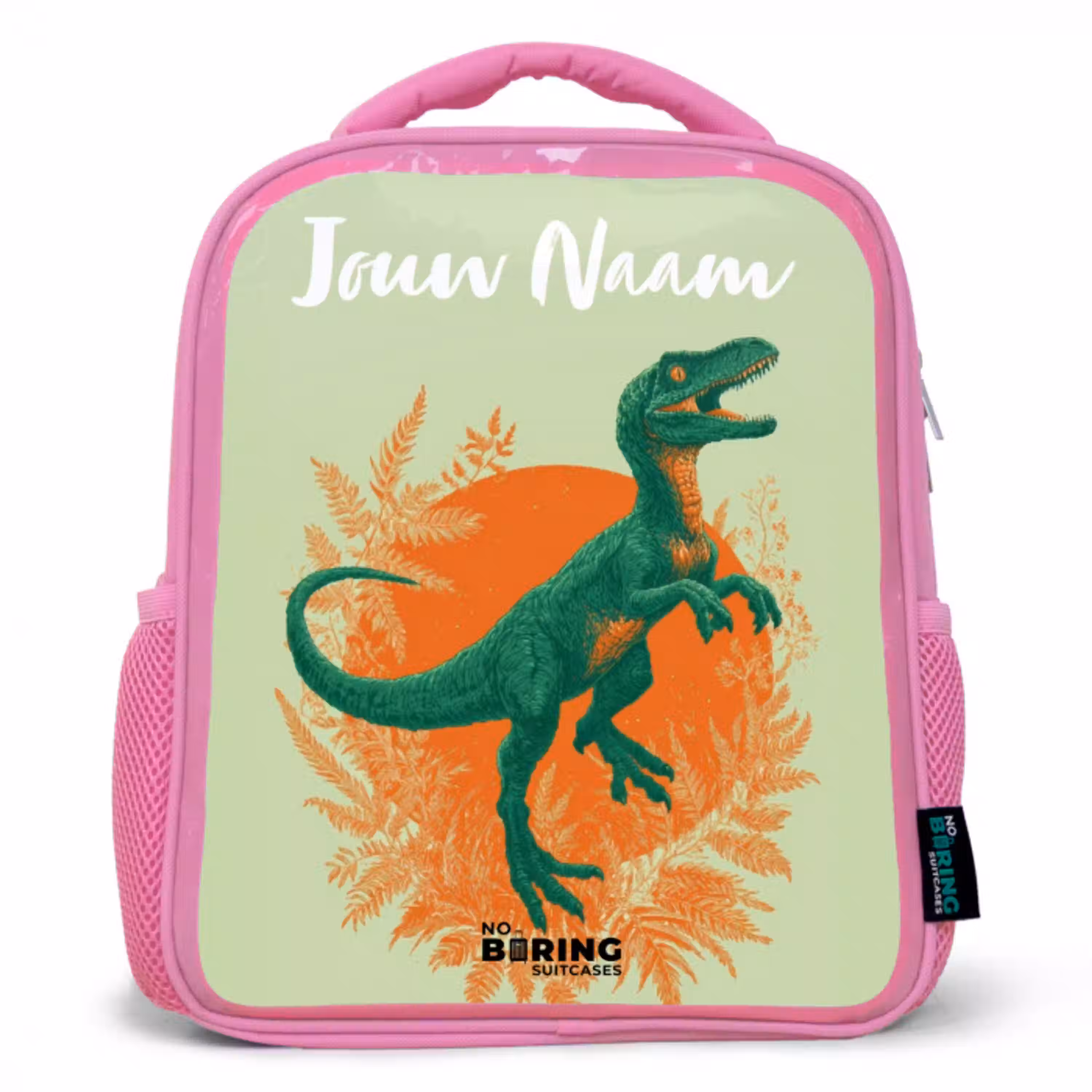 Dino - Natuur - Groen Kinderrugzak - Roze middel -3d