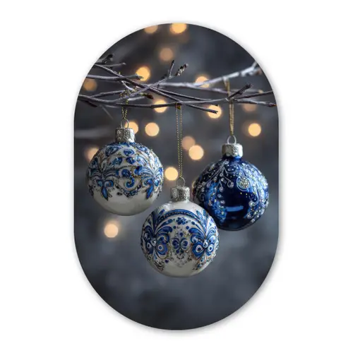 Kerstbal - Versierd - Blauw Wandcirkel Ovaal Forex klein -3d