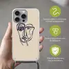 Minimalistisch - Lijnillustratie - Beige - Donkerblauw Hoesje iPhone 16 Pro Max met koord klein -sfeer2_NL