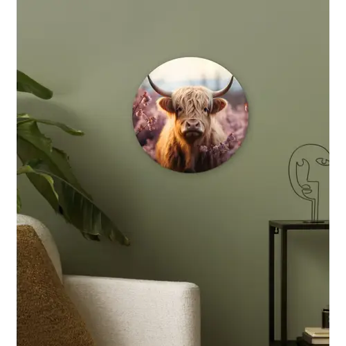 Schotse hooglander - Lente - Hooglanden Wandcirkel kunststof plaat 5mm dik klein -sfeer3