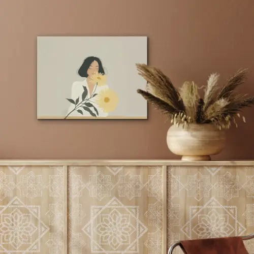 Vrouw - Bloem - Geel - Minimalistisch PET vilt klein -sfeer4