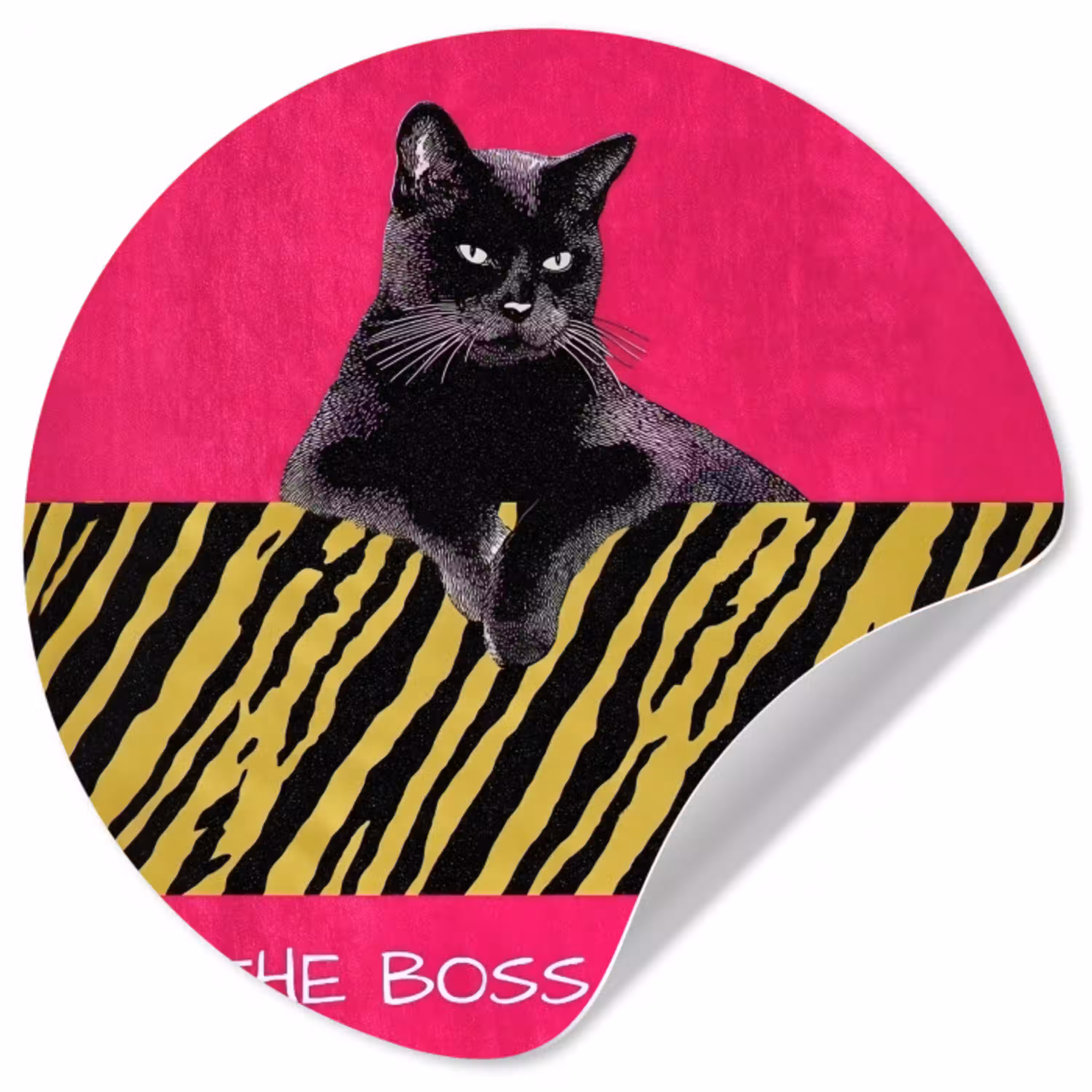 Kat - Baas - Roze - Tijgerprint Wandcirkel behangsticker klein -3d