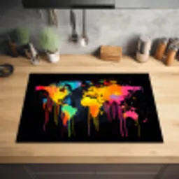 Wereldkaart - Verf - Kleurrijk - Graffiti - Wereld Inductie beschermer vinyl 3mm klein -sfeer5