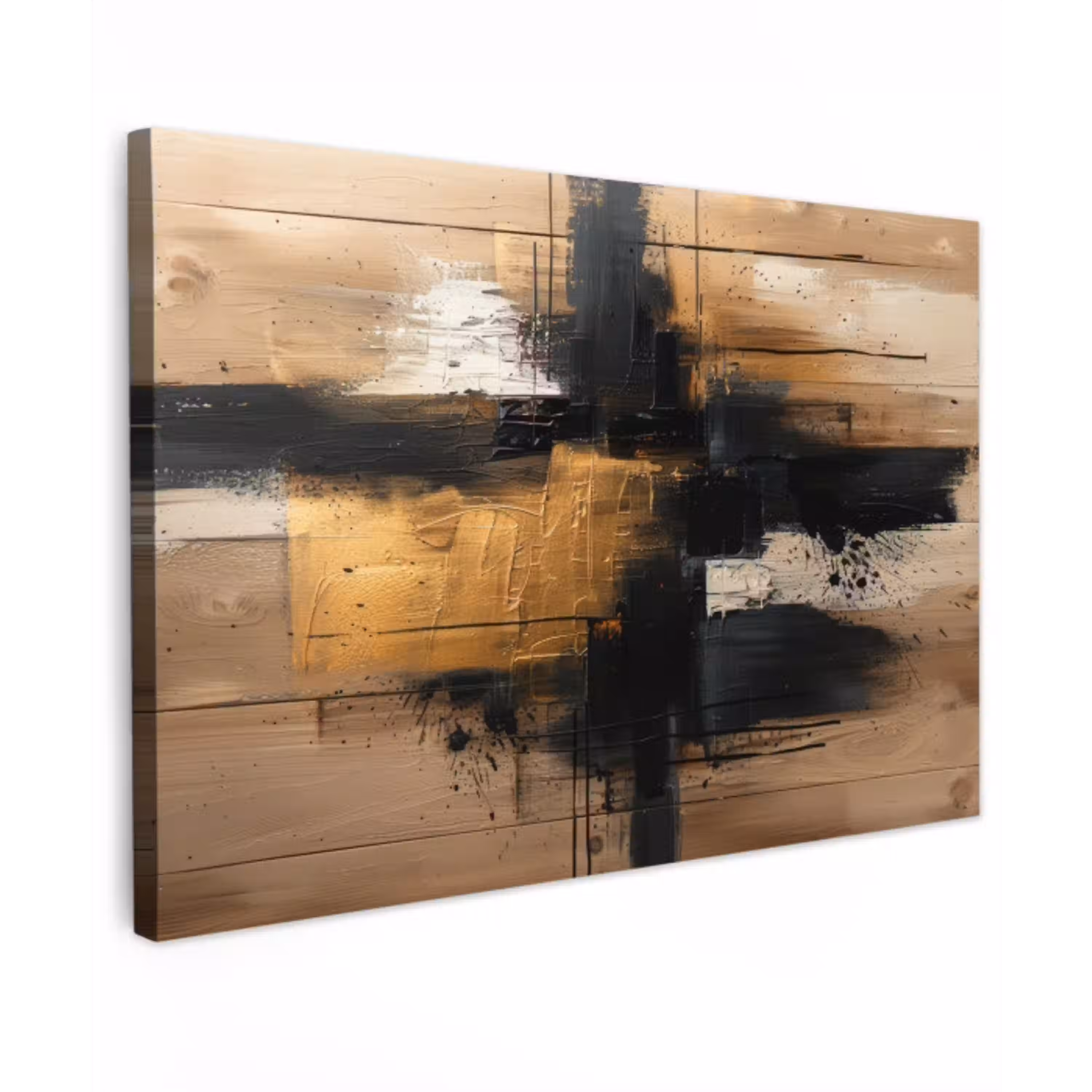 Goud - Kunst - Modern - Zwart - Beige canvas 2cm klein -z3d