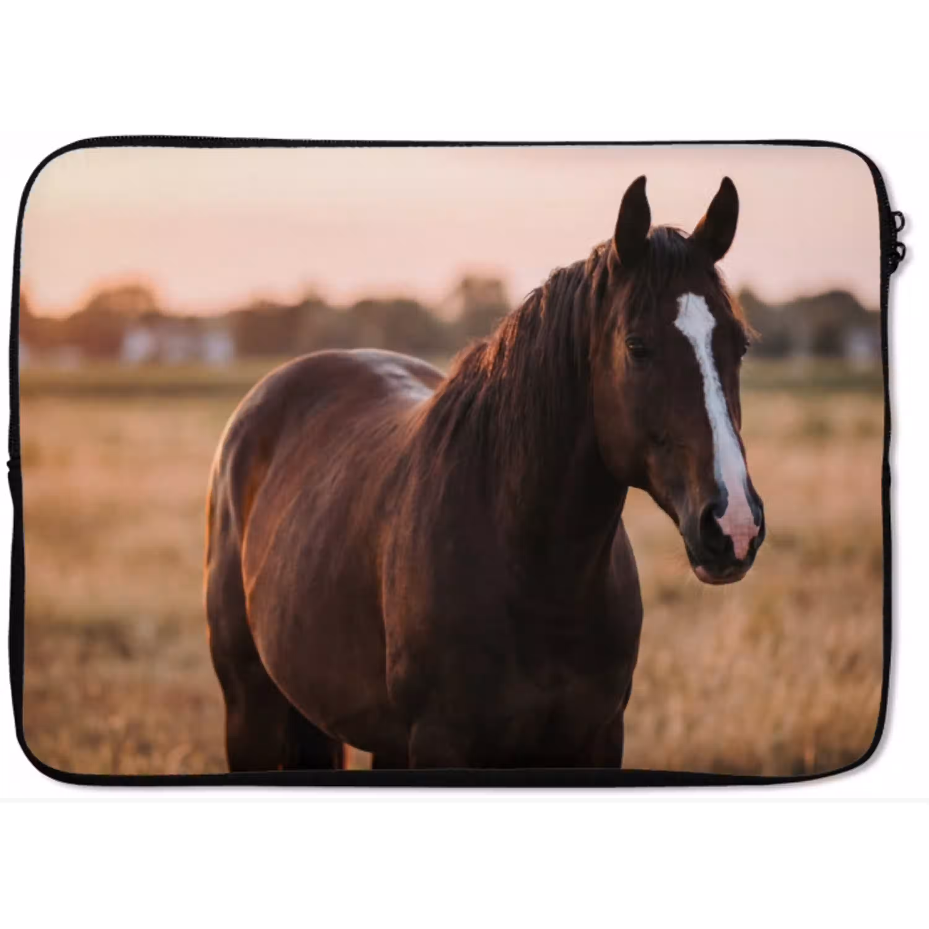 Paard - Zonsondergang - Bruin laptophoes neopreen klein -zkaufland3dotto
