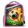 Vuurvoetbal in doelnet vastgelegd Kinderrugzak - Roze middel -3d