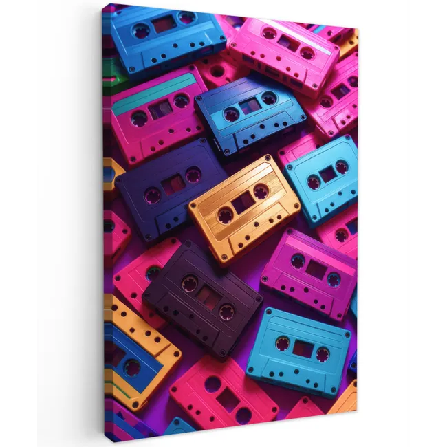 Cassetteband - Kleurrijk - Energiek Tuinposter op houten frame 2 cm dik klein -3d