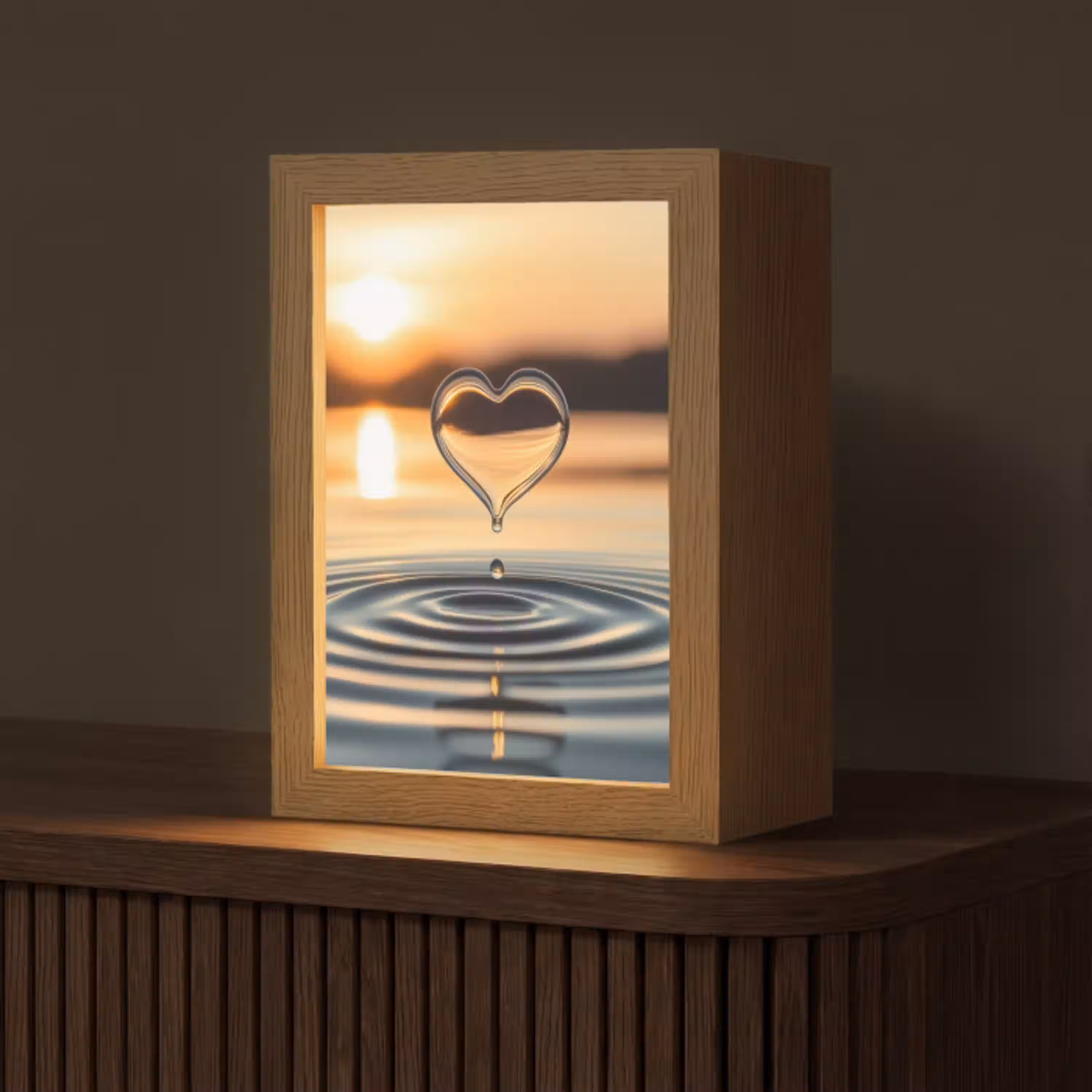 Hart - Water - Zonsondergang - Natuur - Zen Light Box met kabel (Tafellamp) klein -z3d_website