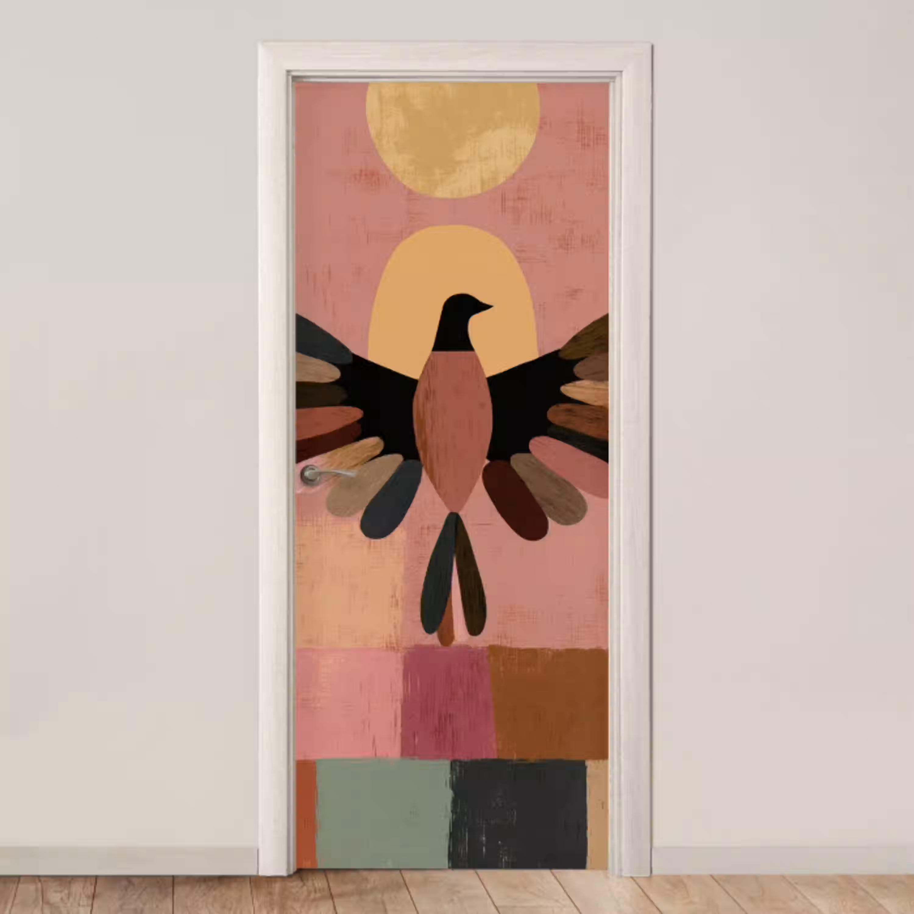 Illustratie - Vogel - Vlakken - Kleurrijk deurposter klein -3d_beige