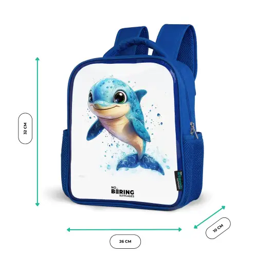 Blije dolfijn met waterdruppels op wit Kinderrugzak - Blauw middel -productfoto_formaten